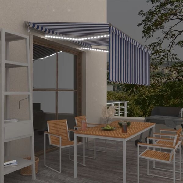 vidaXL Automatiserad markis vindsensor rullgardin LED 3x2,5m blå/vit Blå