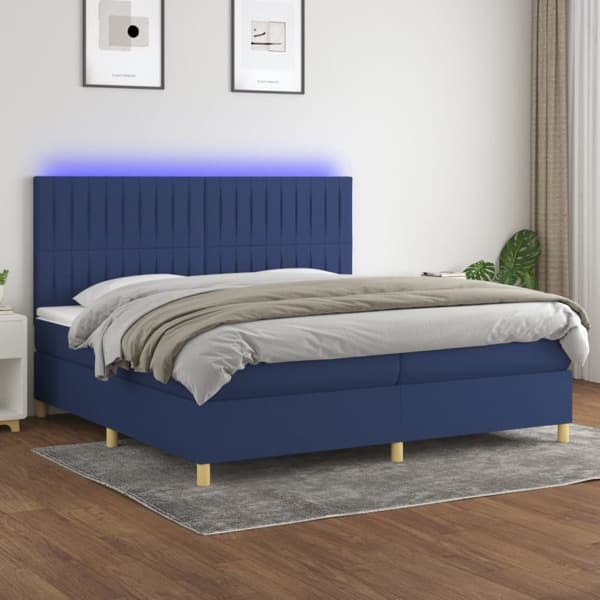 vidaXL Ramsäng med madrass & LED blå 200x200 cm tyg Blå