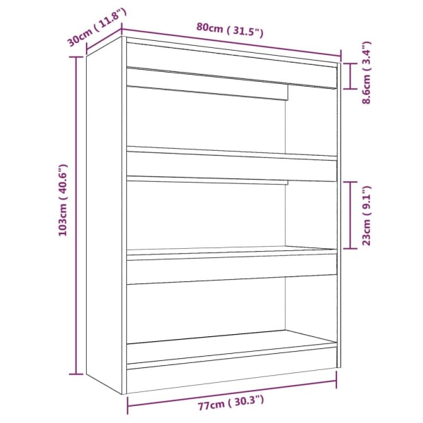 vidaXL Bokhylla/Rumsavdelare rökfärgad ek 80x30x103 cm konstruerat trä Brun