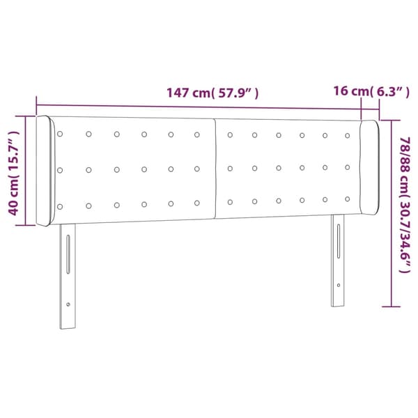 vidaXL Sänggavel LED mörkgrå 147x16x78/88 cm sammet Grå