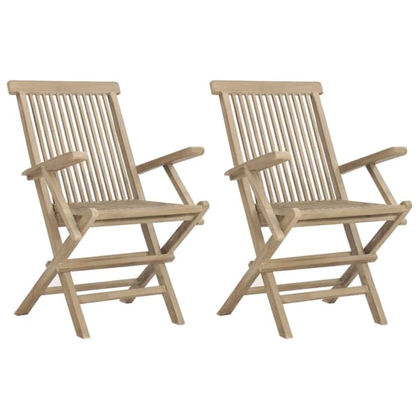 vidaXL Hopfällbara stolar 2 st grå 56x61x89 cm massivt trä teak Brun