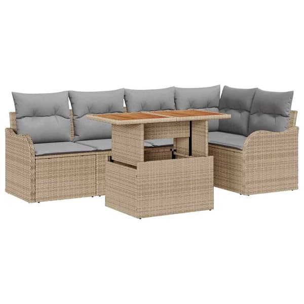 vidaXL Trädgårdsoffset med lagring 6 pcs Beige Poly rattan Beige