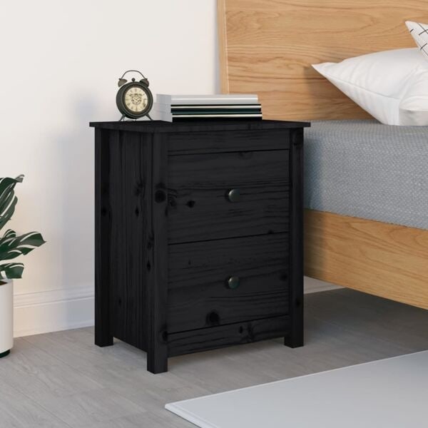 vidaXL Sängbord svart 50x35x61,5 cm massiv furu Svart