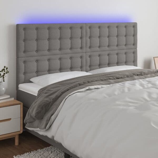 vidaXL Sänggavel LED mörkgrå 200x5x118/128 cm tyg Grå