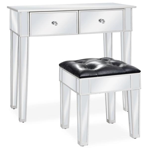 vidaXL Sminkbord med pall spegellådor MDF och glas Silver 6bac | Silver |  22000 | Fyndiq