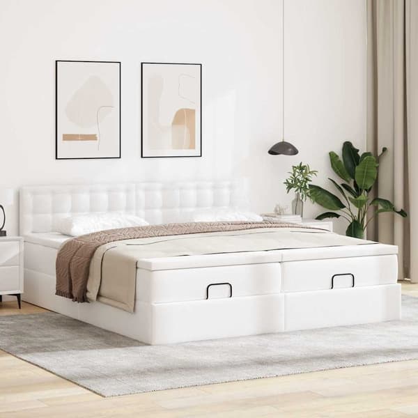 vidaXL Ottoman sängram med madrasser vit 200x200 cm konstläder Vit