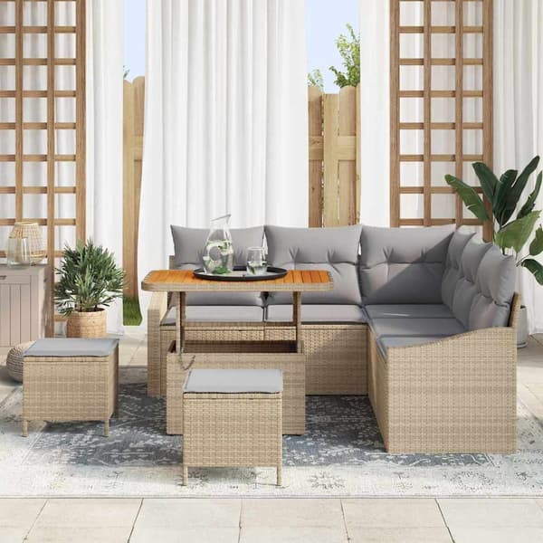 vidaXL Trädgårdsoffset 8 st 7-Antal sittplatser Beige Poly rattan Beige
