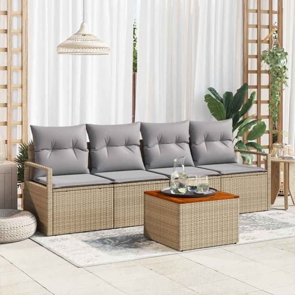 vidaXL Trädgårdsoffset 5 st Beige konstrotting Beige