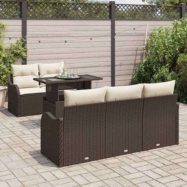 vidaXL Trädgårdsoffset 6 st Brun Poly Rattan Brun