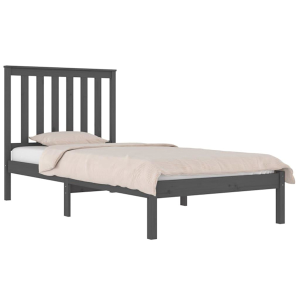 vidaXL Sängram grå massiv furu 90x200 cm Grå