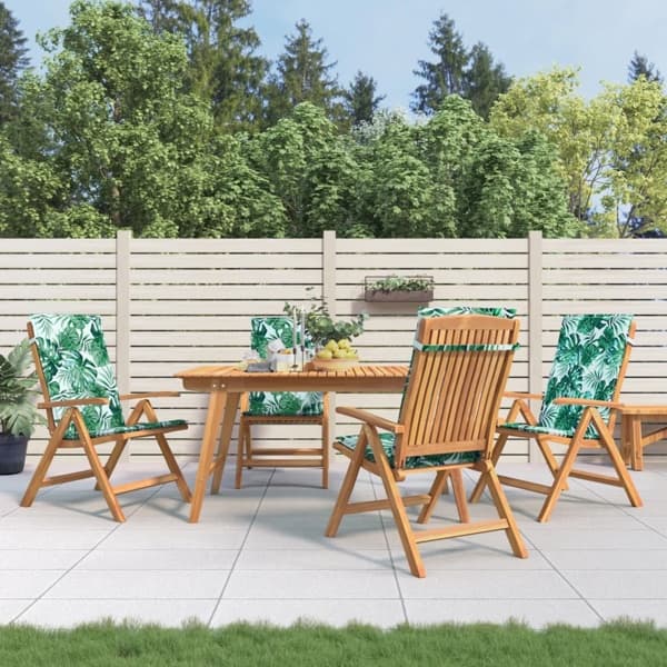 vidaXL Fällbara fåtöljer med dynor, 4 st, massivt trä, teak Brun
