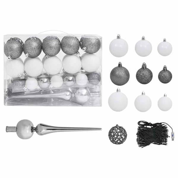vidaXL Belyst halv plastgran med kulor vit 210 cm Vit