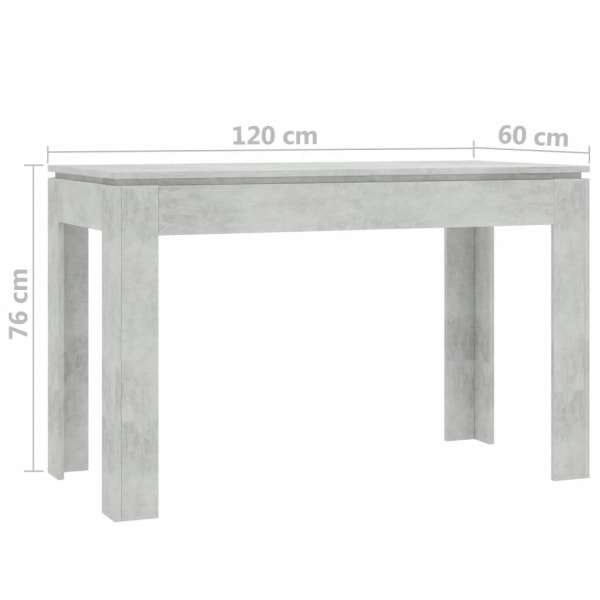 vidaXL Matbord betonggrå 120x60x76 cm spånskiva grå