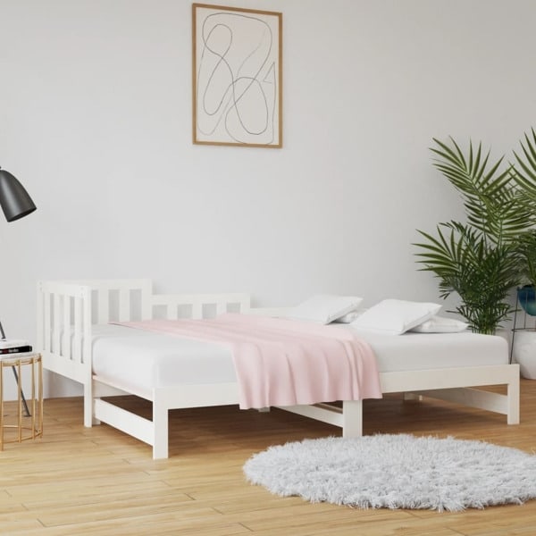 vidaXL Utdragbar dagbädd vit 2x(80x200) cm massiv furu Vit