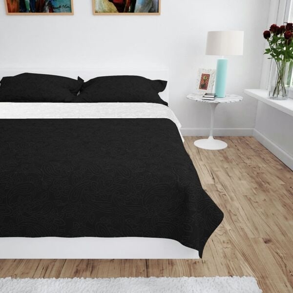 vidaXL Överkast dubbelsidigt 170x210 cm svart och vit Svart