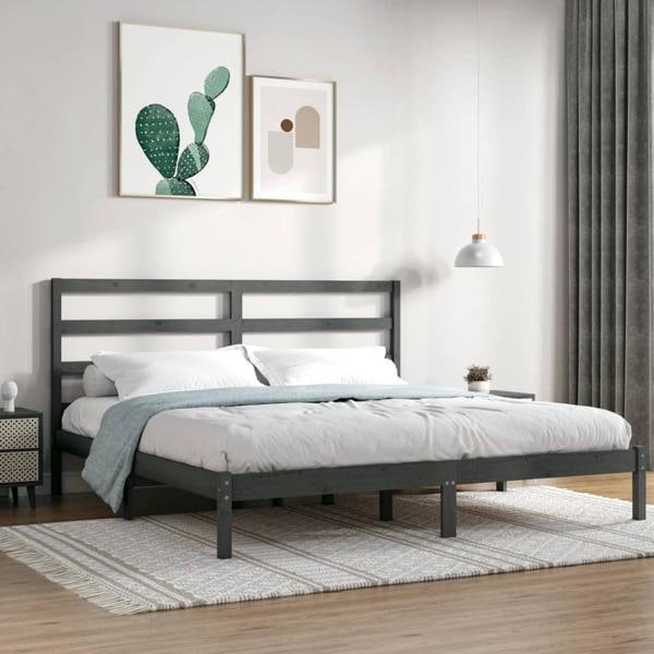 vidaXL Sängram grå massiv furu 200x200 cm Grå