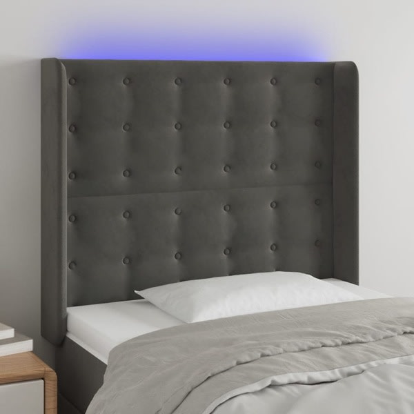 vidaXL Sänggavel LED mörkgrå 103x16x118/128 cm sammet Grå