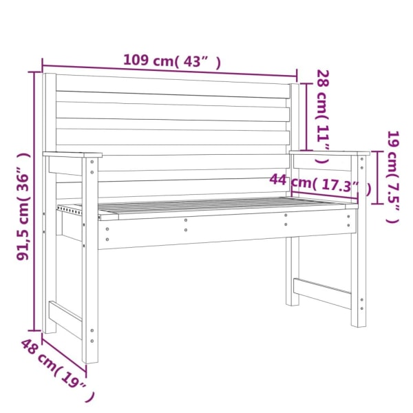 vidaXL Trädgårdsbänk svart 109x48x91,5 cm massiv furu Svart