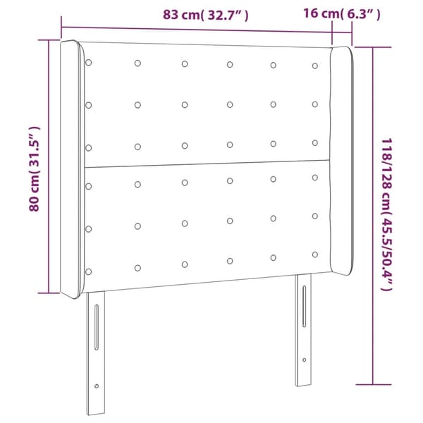 vidaXL Sänggavel LED ljusgrå 83x16x118/128 cm sammet Grå