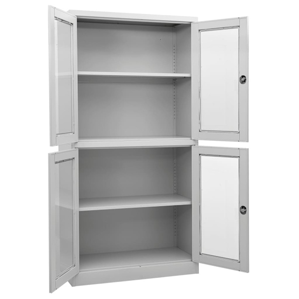 vidaXL Dokumentskåp ljusgrå 90x40x180 cm stål och härdat glas grå