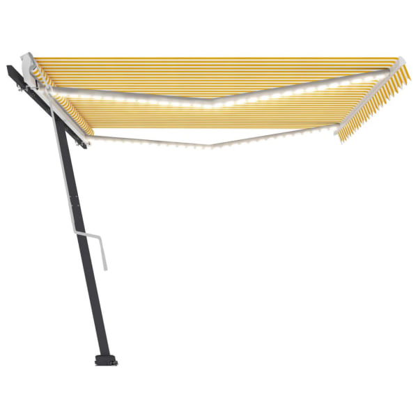 vidaXL Markis manuellt infällbar med LED 500x300 cm gul och vit Gul