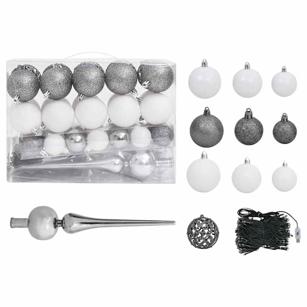 vidaXL Belyst halv plastgran med kulor grön 120 cm Grön
