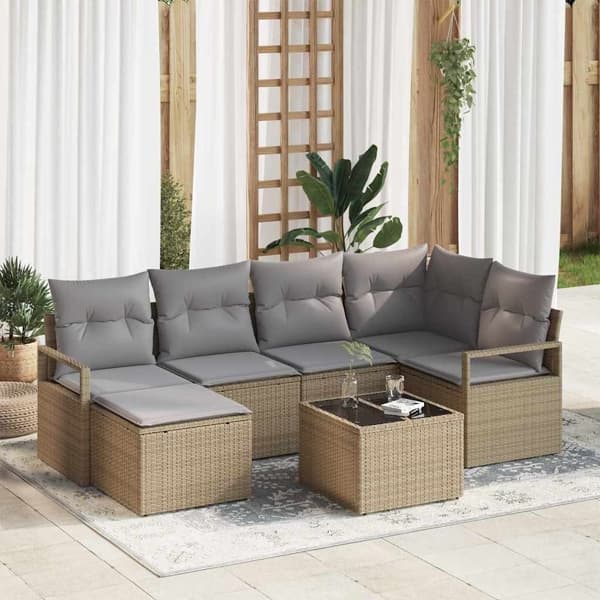 vidaXL Soffset 7 st Beige konstrotting Beige