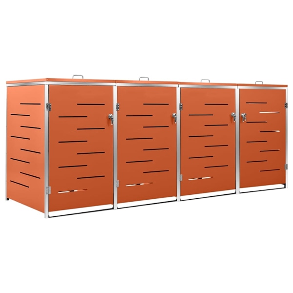 vidaXL Skjul till fyra sopkärl 276,5x77,5x112,5 cm rostfritt stål Orange