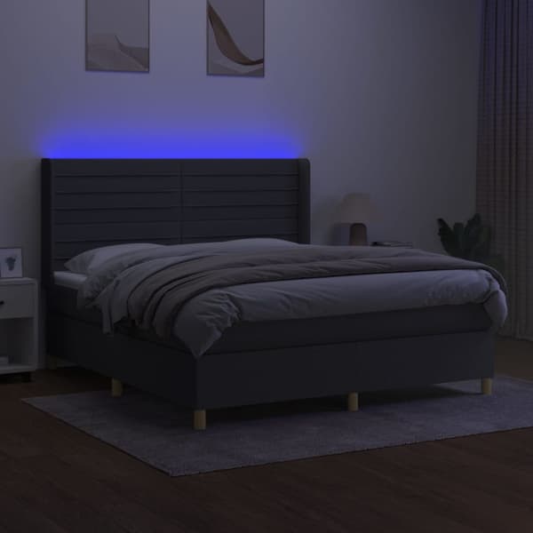 vidaXL Ramsäng med madrass & LED mörkgrå 160x200 cm tyg Grå
