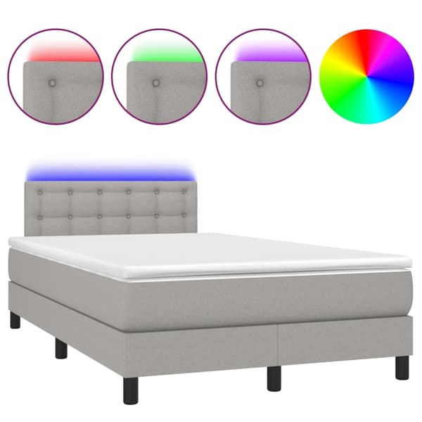 vidaXL Ramsäng med madrass & LED ljusgrå 120x200 cm tyg Grå