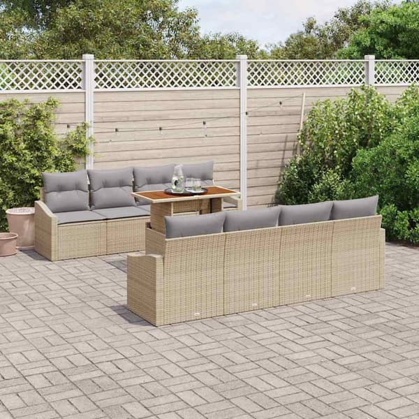 vidaXL Trädgårdsoffset 9 st Beige Poly rattan Beige