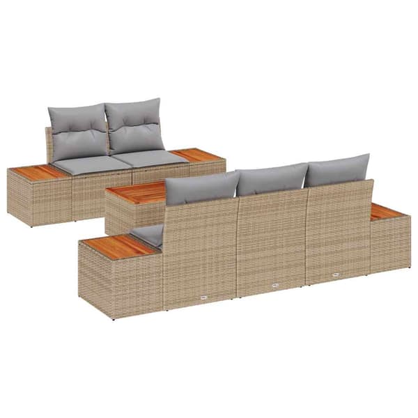 vidaXL Trädgårdsoffset 6 st Beige Poly rattan Beige