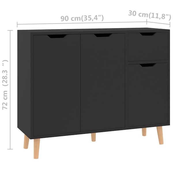vidaXL Skänk svart högglans 90x30x72 cm konstruerat trä Svart