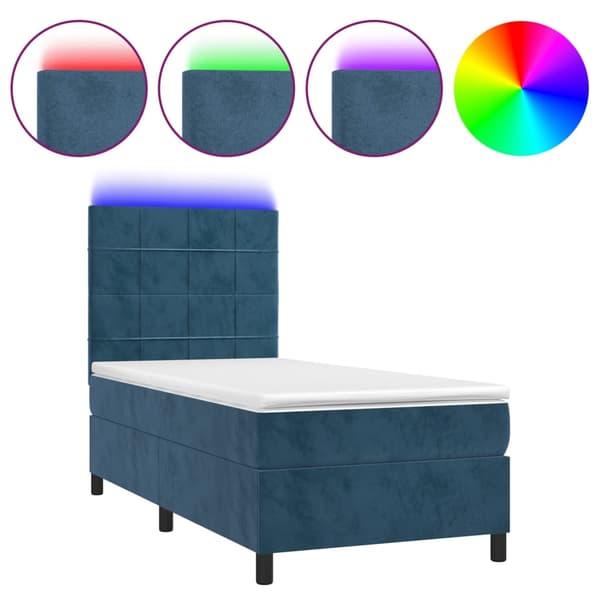 vidaXL Ramsäng med madrass & LED mörkblå 90x190 cm sammet Blå