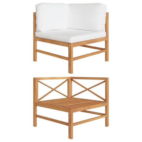 vidaXL Hörnsoffa med naturvita dynor massiv teak Creme
