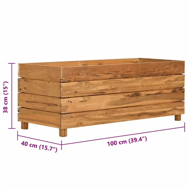vidaXL Blomlåda upphöjd 100x40x38 cm återvunnet teakträ och stål Brun