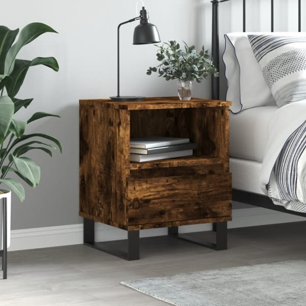 vidaXL Sängbord rökfärgad ek 40x35x50 cm konstruerat trä Brun
