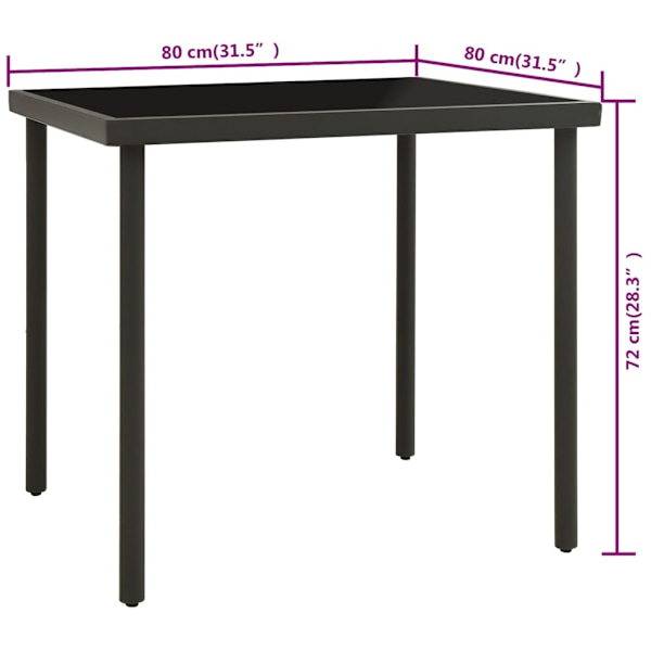 vidaXL Matbord för trädgården antracit 80x80x72 cm glas och stål Antracit