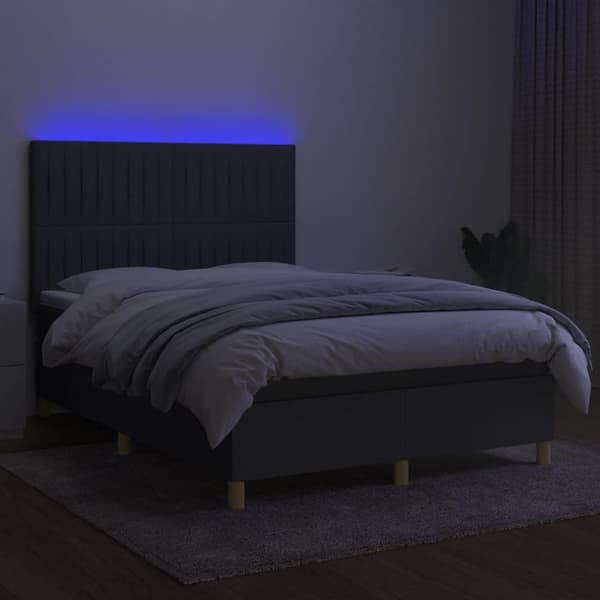 vidaXL Ramsäng med madrass & LED mörkgrå 140x190 cm tyg Grå