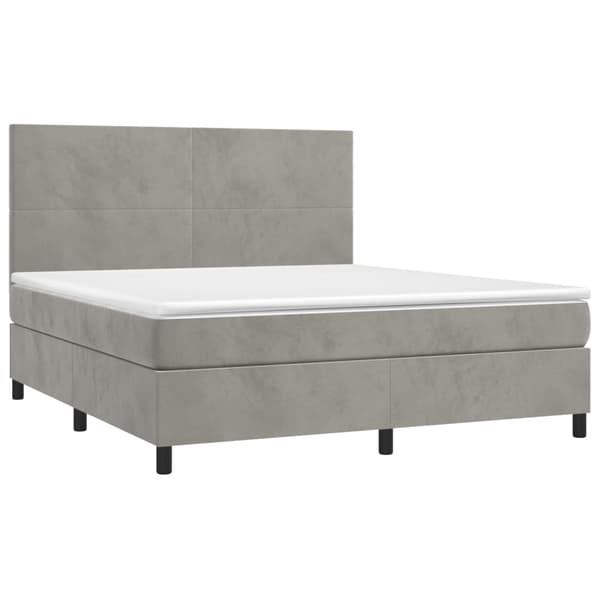 vidaXL Ramsäng med madrass ljusgrå 180x200 cm sammet Grå
