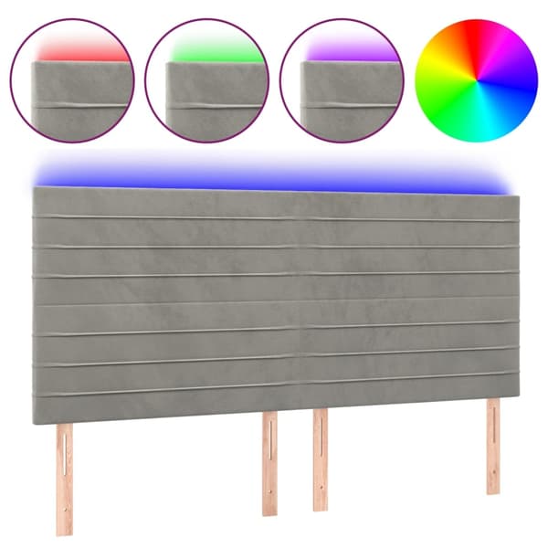 vidaXL Sänggavel LED ljusgrå 160x5x118/128 cm sammet Grå