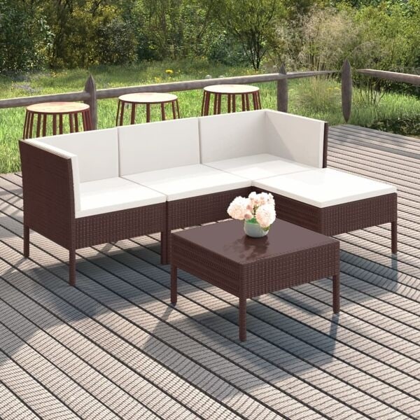 vidaXL Loungegrupp med dynor 5 delar konstrotting brun Brun