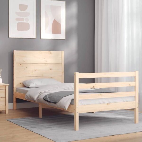 vidaXL Sängram med huvudgavel 90x200 cm massivt trä Brun