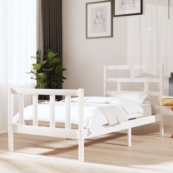vidaXL Sängram vit massiv furu 90x200 cm Vit