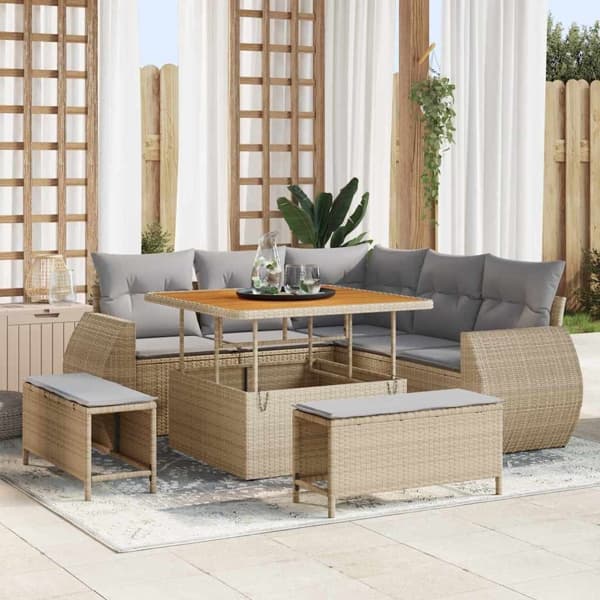vidaXL Trädgårdsoffset 8 st Beige konstrotting Beige
