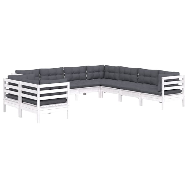 vidaXL Loungegrupp med dynor 9 delar vit massiv furu Vit
