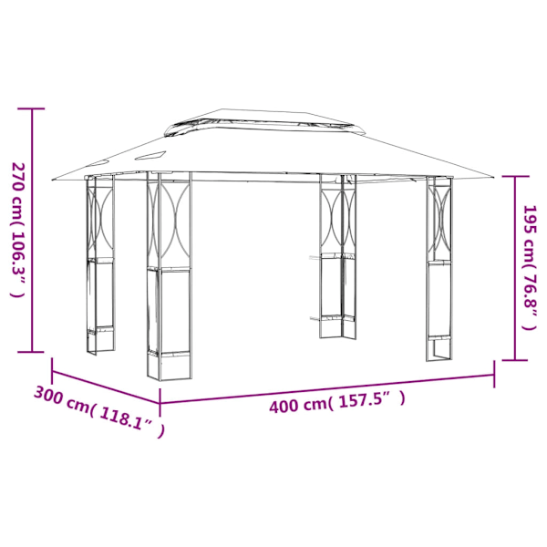 vidaXL Paviljong med tak antracit 400x300x270 cm stål Antracit