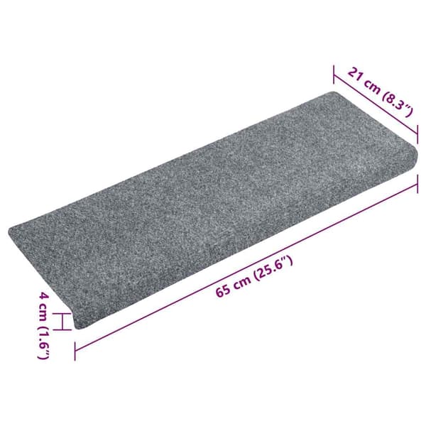 vidaXL Trappmattor självhäftande 15 st 65x21x4 cm ljusgrå rektangulär kant grå