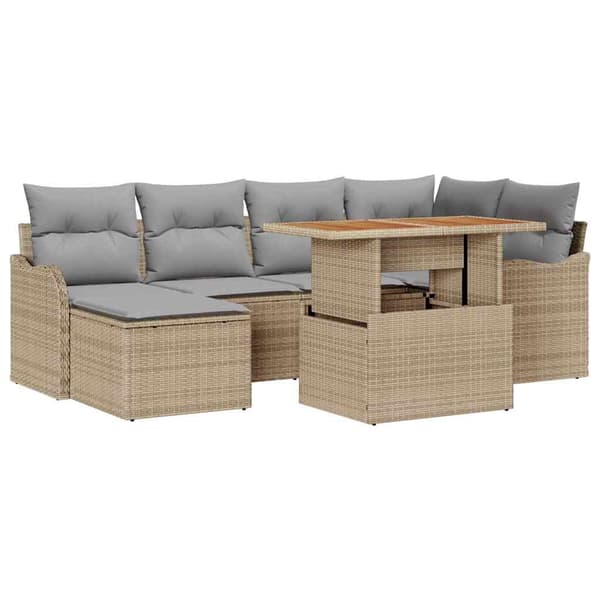 vidaXL Trädgårdsoffset 7 st Beige Poly rattan Beige