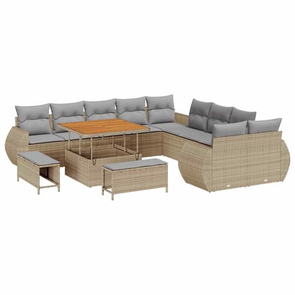 vidaXL Trädgårdsoffset 13 pcs Beige konstrotting Beige